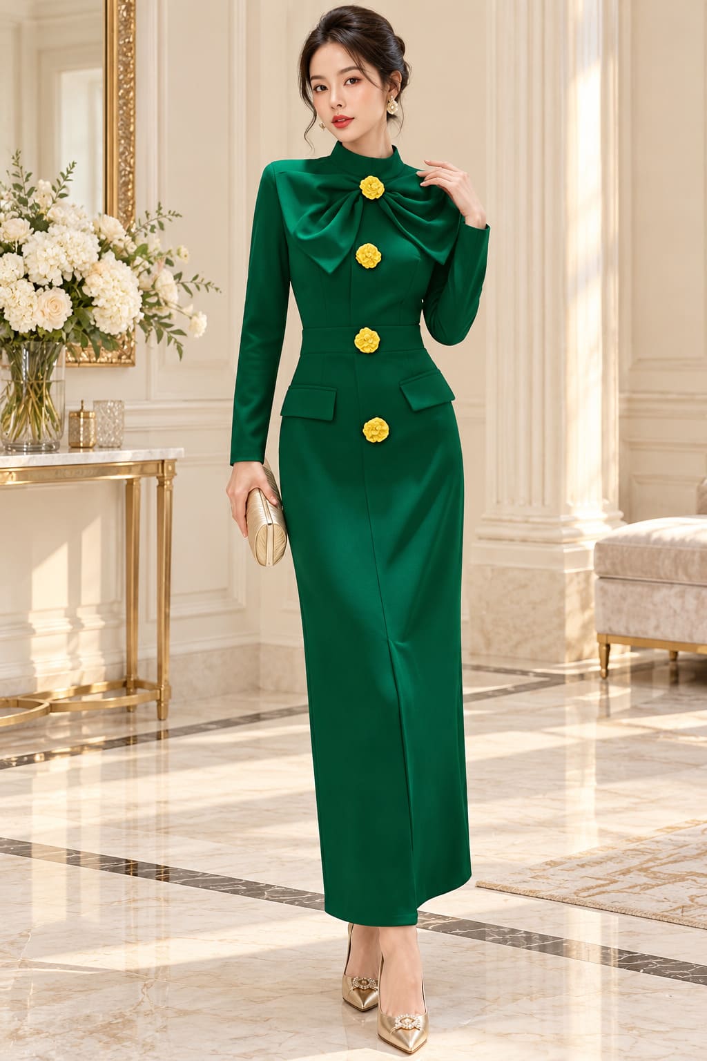 Robe Fourreau Vert Emeraude
