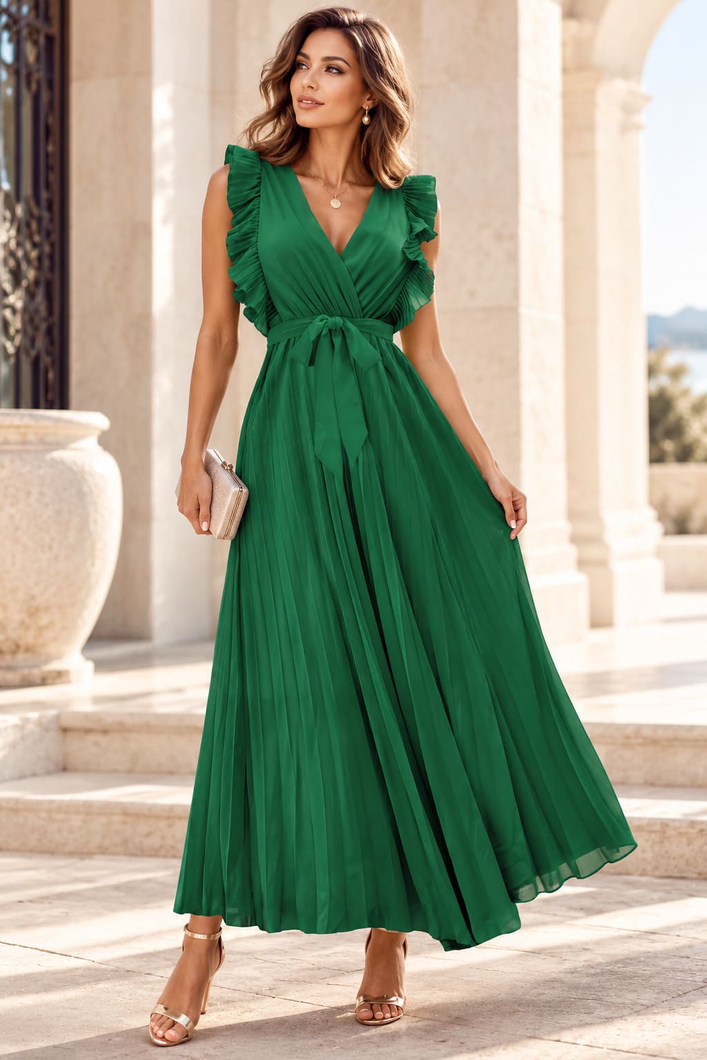 Robe Plissée Vert Emeraude