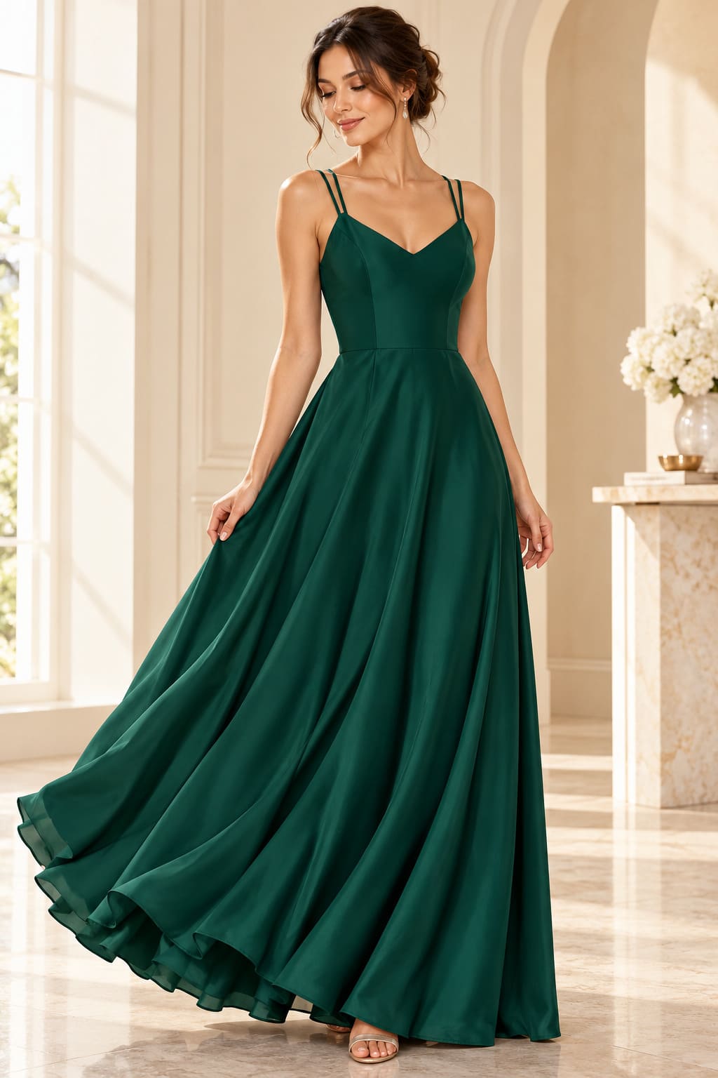 Robe Vert Emeraude Bretelles Fines Spaghetti