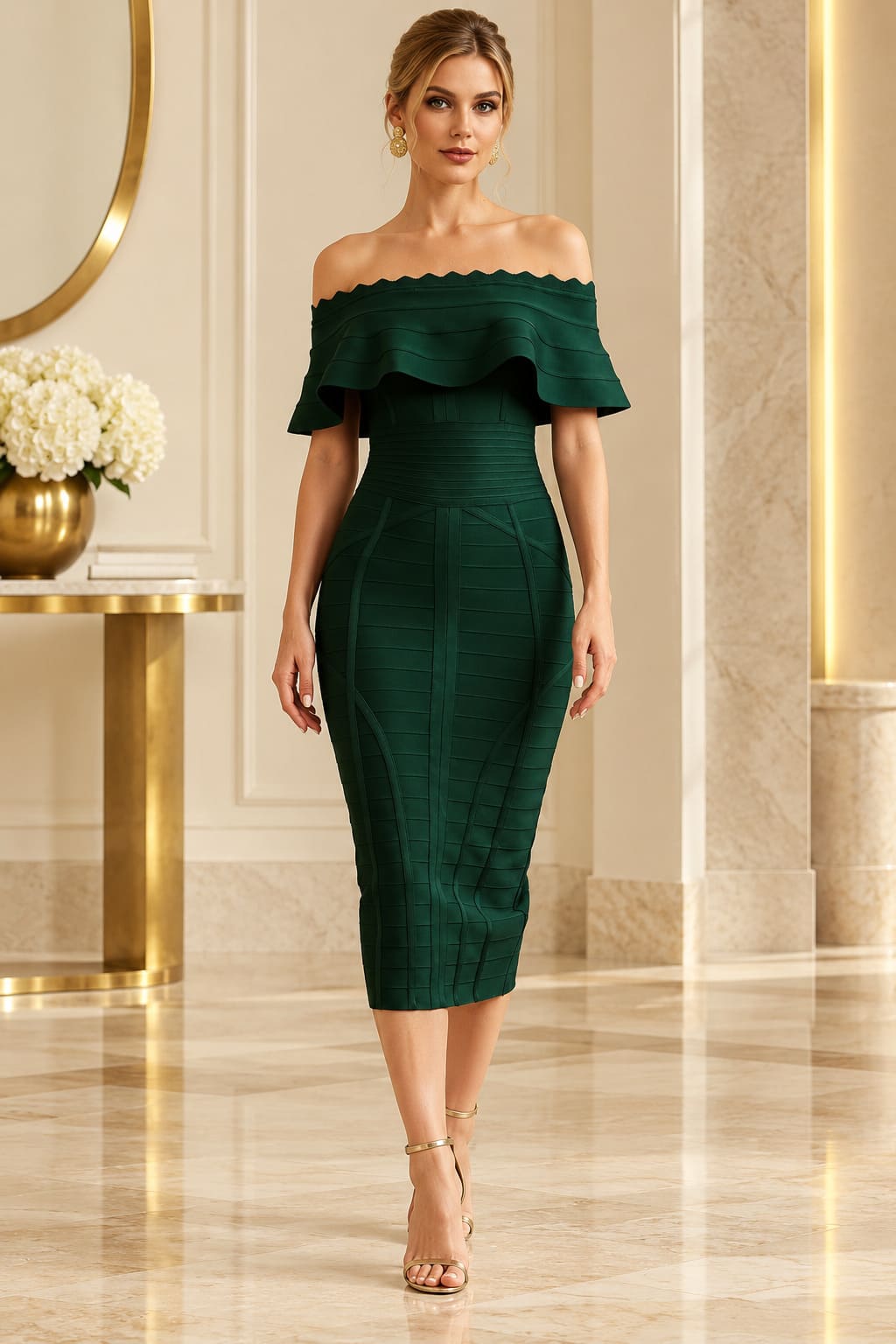 Robe Vert Emeraude Col Bateau