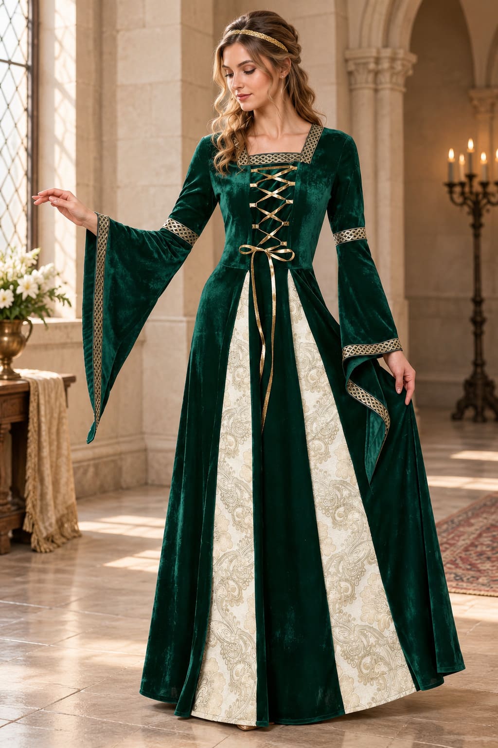 Robe Vert Emeraude Médiévale