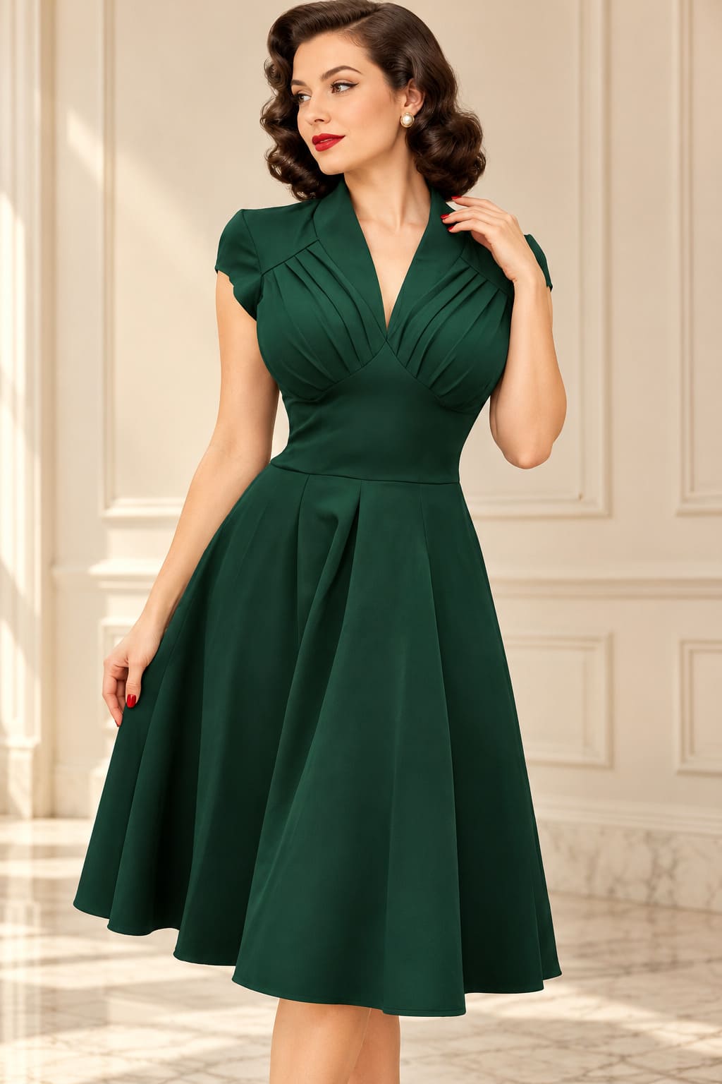 Robe Vert Emeraude Retro